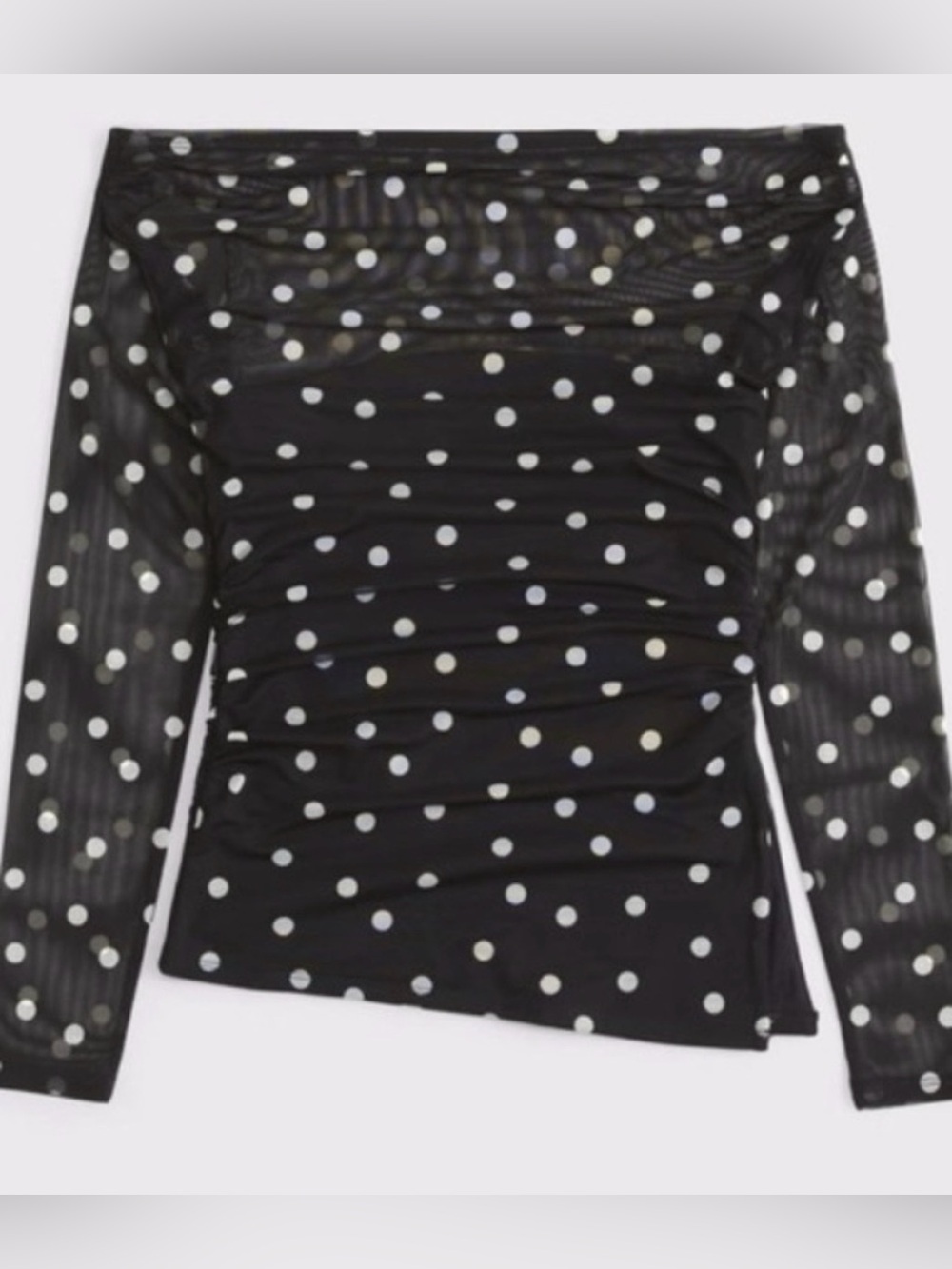 Abercrombie & Fitch Black Off-Shoulder Polka Dot Long Sleeve Top